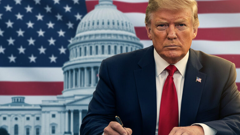 Editorial illustration: Trump Signs Emergency Order to Pay TSA Agents During Democrat-Blocked Shutdown