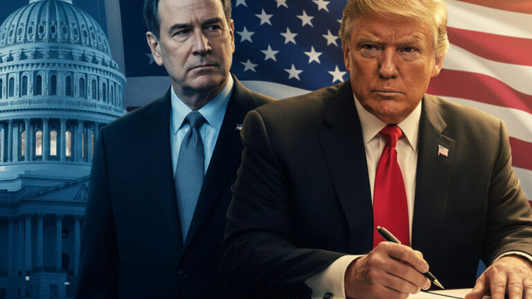 Editorial illustration: Trump Signs Emergency Order to Pay TSA Agents During Democrat-Blocked Shutdown