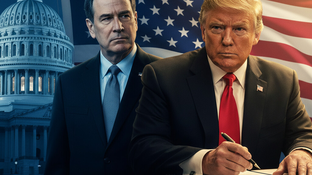 Editorial illustration: Trump Signs Emergency Order to Pay TSA Agents During Democrat-Blocked Shutdown