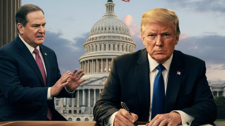 Editorial illustration: Trump Signs Emergency Order to Pay TSA Agents During Democrat-Blocked Shutdown