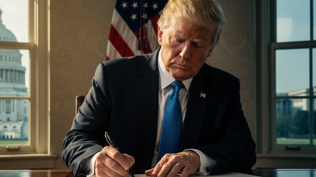 Editorial illustration: Trump Signs Emergency Order to Pay TSA Agents During Democrat-Blocked Shutdown