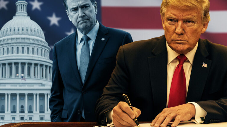 Editorial illustration: Trump Signs Emergency Order to Pay TSA Agents During Democrat-Blocked Shutdown