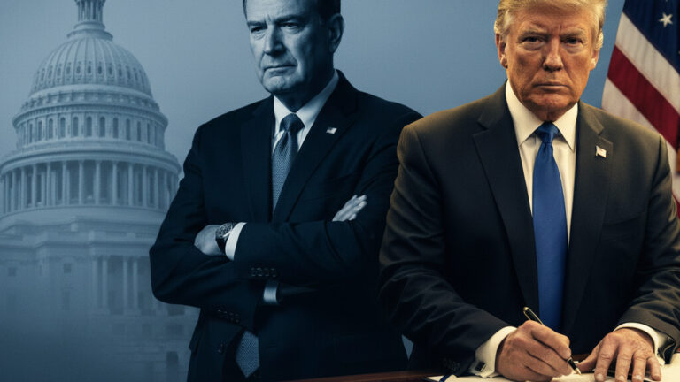 Editorial illustration: Trump Signs Emergency Order to Pay TSA Agents During Democrat-Blocked Shutdown