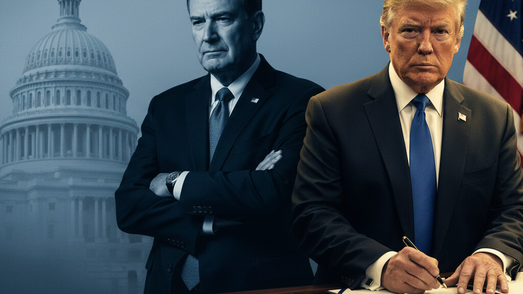 Editorial illustration: Trump Signs Emergency Order to Pay TSA Agents During Democrat-Blocked Shutdown