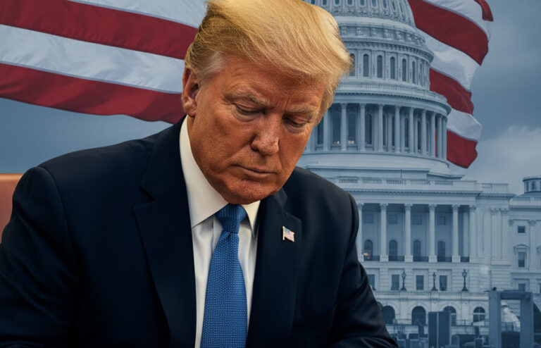 Editorial illustration: Trump Signs Emergency Order to Pay TSA Agents During Democrat-Blocked Shutdown