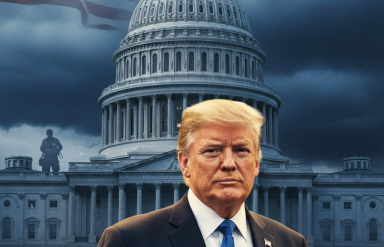 Editorial illustration: Trump Signs Emergency Order to Pay TSA Agents During Democrat-Blocked Shutdown