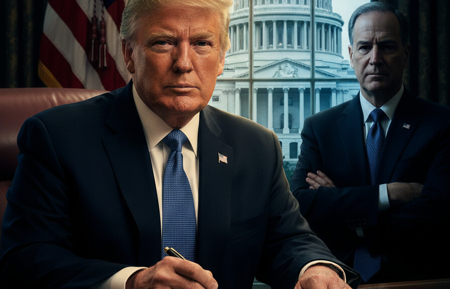 Editorial illustration: Trump Signs Emergency Order to Pay TSA Agents During Democrat-Blocked Shutdown