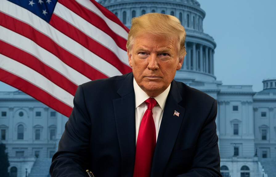 Editorial illustration: Trump Signs Emergency Order to Pay TSA Agents During Democrat-Blocked Shutdown