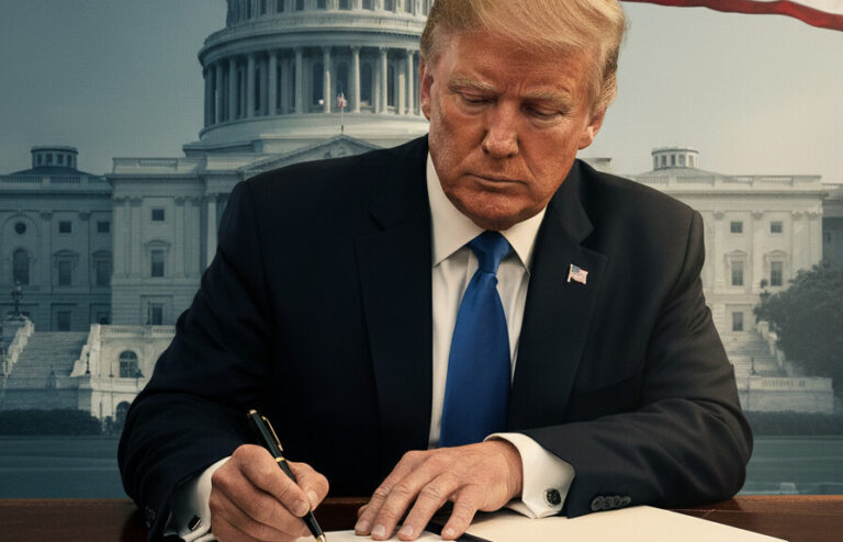 Editorial illustration: Trump Signs Emergency Order to Pay TSA Agents During Democrat-Blocked Shutdown