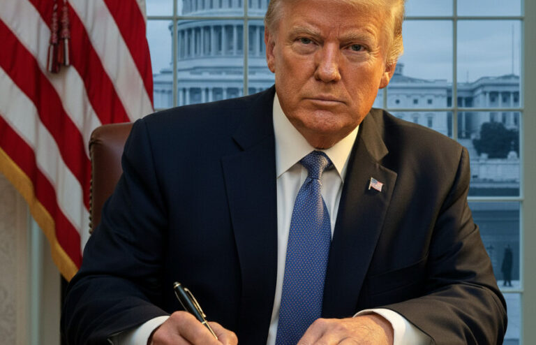 Editorial illustration: Trump Signs Emergency Order to Pay TSA Agents During Democrat-Blocked Shutdown