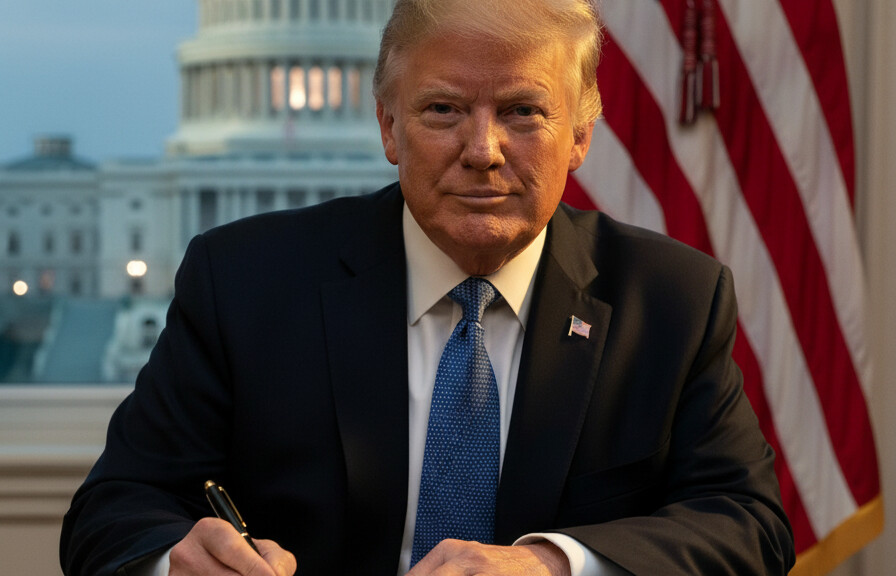 Editorial illustration: Trump Signs Emergency Order to Pay TSA Agents During Democrat-Blocked Shutdown