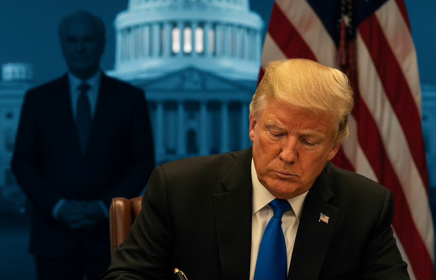 Editorial illustration: Trump Signs Emergency Order to Pay TSA Agents During Democrat-Blocked Shutdown