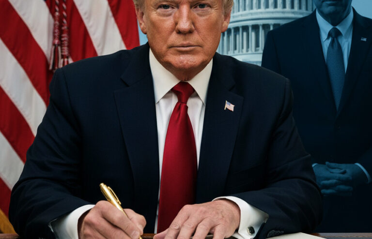 Editorial illustration: Trump Signs Emergency Order to Pay TSA Agents During Democrat-Blocked Shutdown