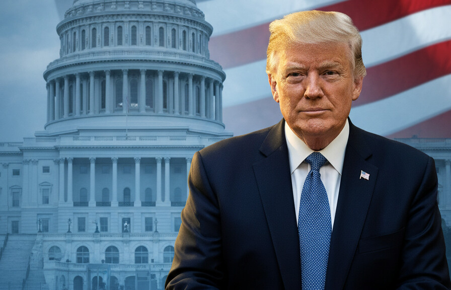 Editorial illustration: Trump Signs Emergency Order to Pay TSA Agents During Democrat-Blocked Shutdown