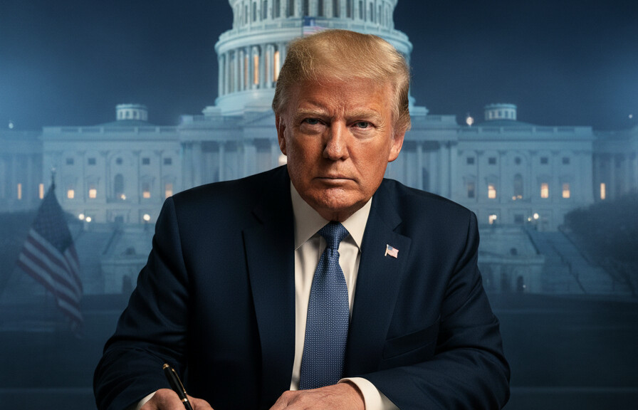 Editorial illustration: Trump Signs Emergency Order to Pay TSA Agents During Democrat-Blocked Shutdown