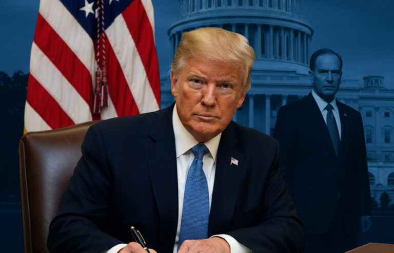 Editorial illustration: Trump Signs Emergency Order to Pay TSA Agents During Democrat-Blocked Shutdown