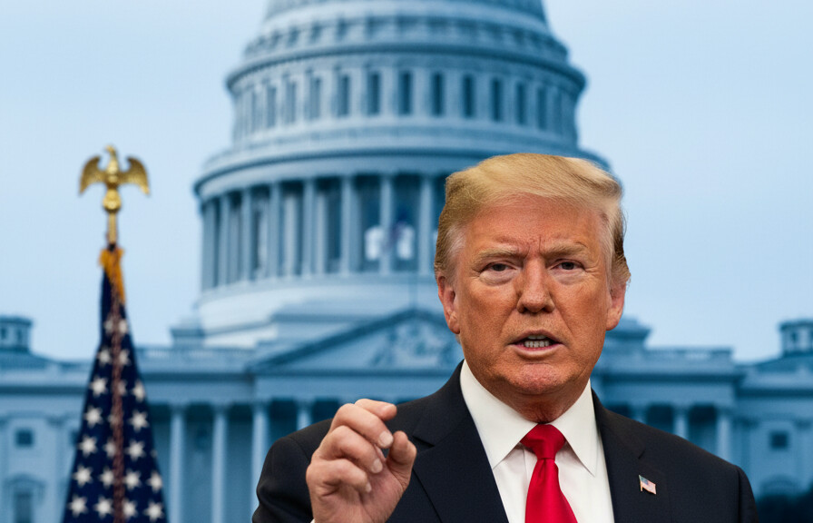 Editorial illustration: Trump Signs Emergency Order to Pay TSA Agents During Democrat-Blocked Shutdown