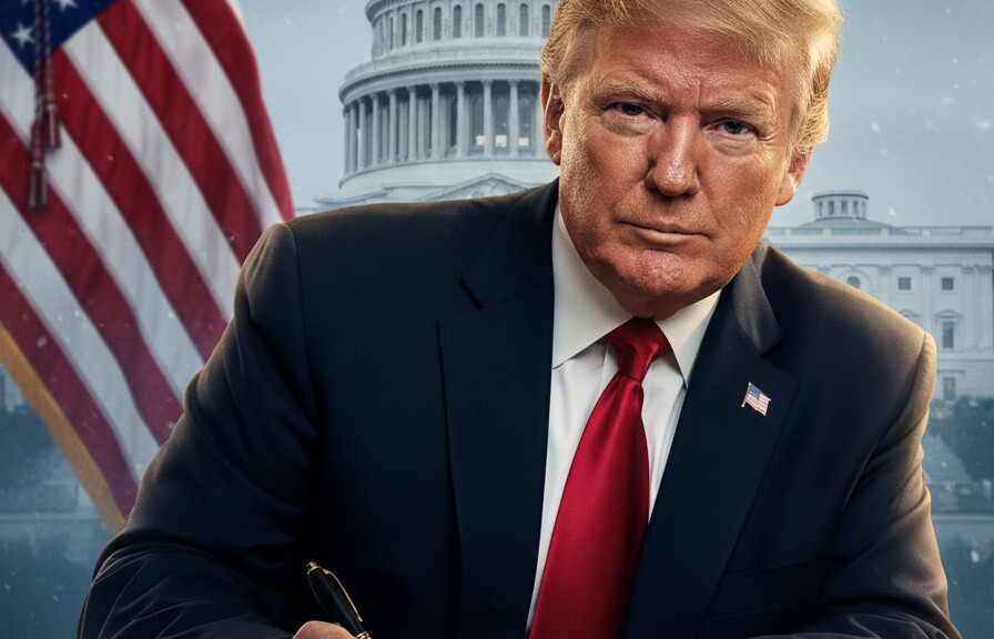 Editorial illustration: Trump Signs Emergency Order to Pay TSA Agents During Democrat-Blocked Shutdown