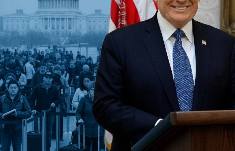 Editorial illustration: Trump to Sign Emergency Order Paying TSA Agents as Democrat Shutdown Chaos Conti