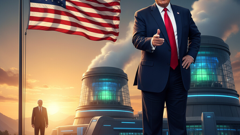 Editorial illustration: Trump Unleashes Nuclear Renaissance: State-Led Strategy to Restore American Ener