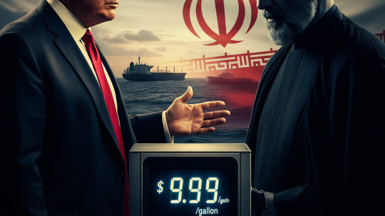Editorial illustration: Trump Unleashes Russian Oil to Tame Surging Prices as Iran Chokes Global Supply