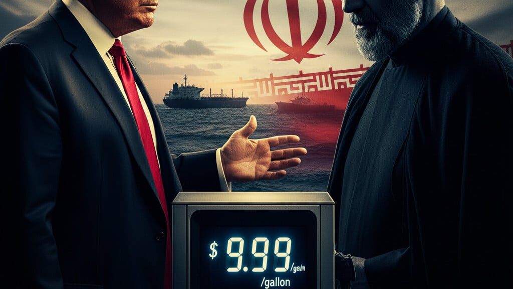 Editorial illustration: Trump Unleashes Russian Oil to Tame Surging Prices as Iran Chokes Global Supply