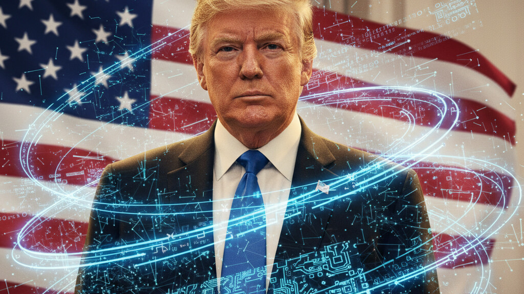 Editorial illustration: Trump Unveils National AI Policy Framework to Secure America’s Tech Future