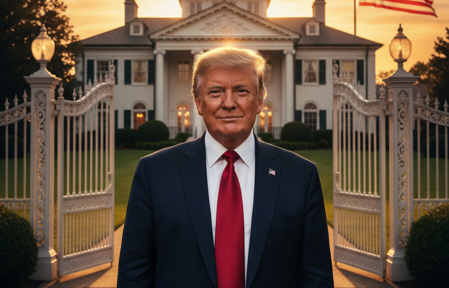 Editorial illustration: Trump Visits Graceland, Celebrates Memphis Crime Turnaround