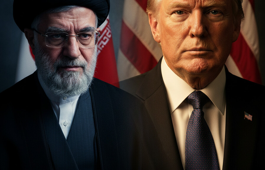 Editorial illustration: White House Warns Iran: Accept Defeat or Face ‘Hell’ as U.S. Deploys Thousands o