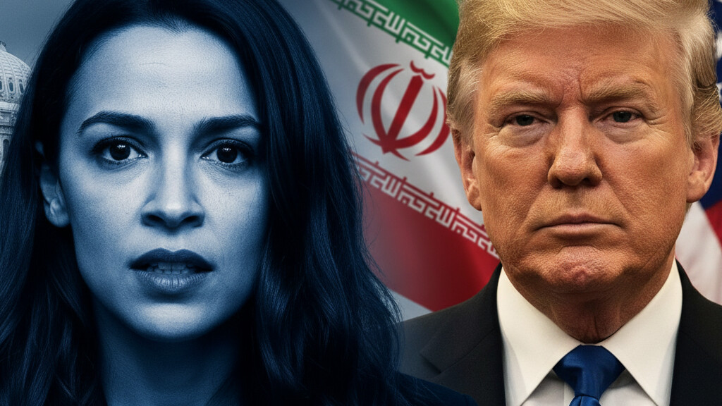 Editorial illustration: AOC Urges Military to “Refuse Illegal Orders” as Trump Issues Iran U