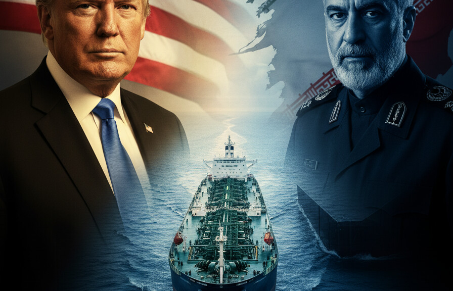 Editorial illustration: BREAKING: Trump Declares Strait of Hormuz ‘Completely Open’ as Iran