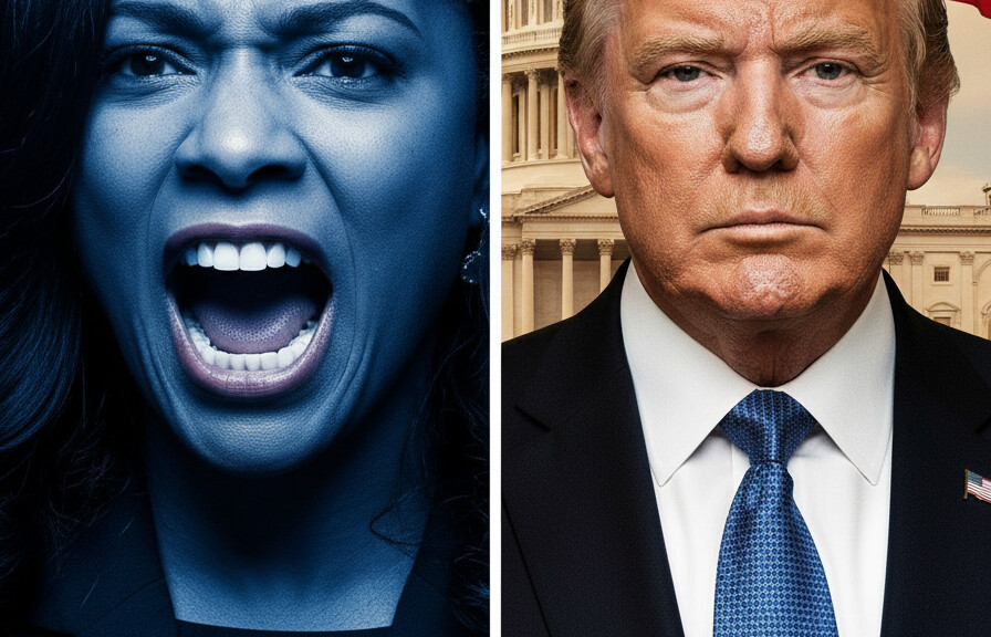 Editorial illustration: Democrat Lawmaker Screams ‘F— His A–!’ at Trump on Camer