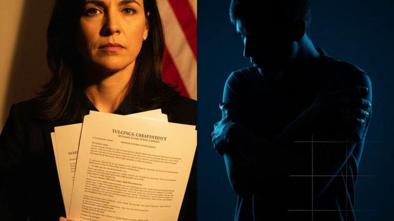 Editorial illustration: Gabbard Sends Criminal Referral for Trump Impeachment Whistleblower to Justice D