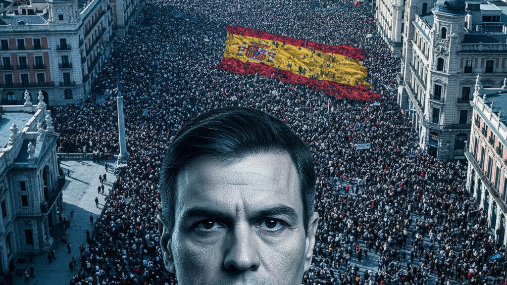 Editorial illustration: Spain’s Suicide Pact: Socialist Floodgates Drown a Nation in Chaos
