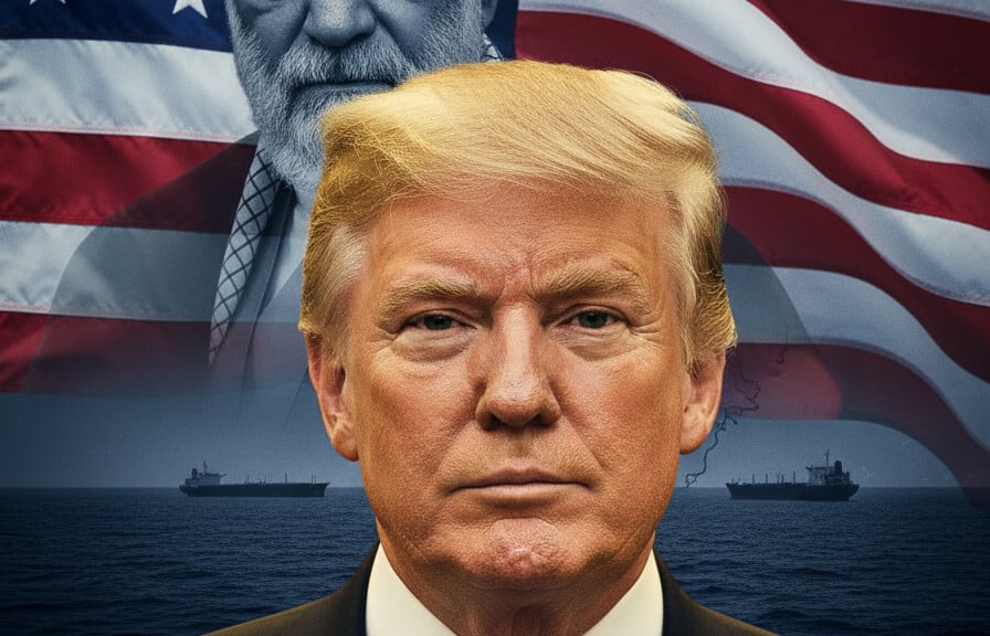 Editorial illustration: Trump’s Bold Ultimatum: Reclaim Hormuz, Fund America, and Defy Globalist W