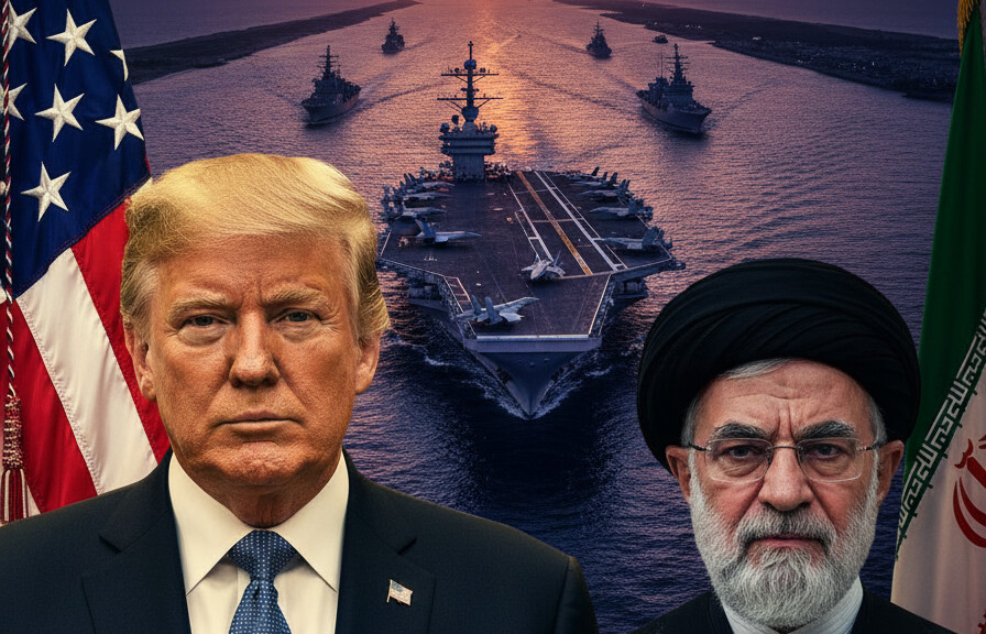Editorial illustration: Trump’s Hormuz Play: The Calm Before The Storm Is A Calculated Trap
