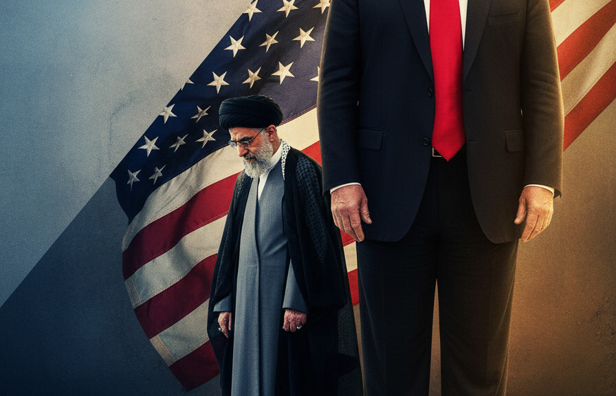 Editorial illustration: Trump’s Iron Will Delivers Peace Through Strength: Markets Roar as Iran