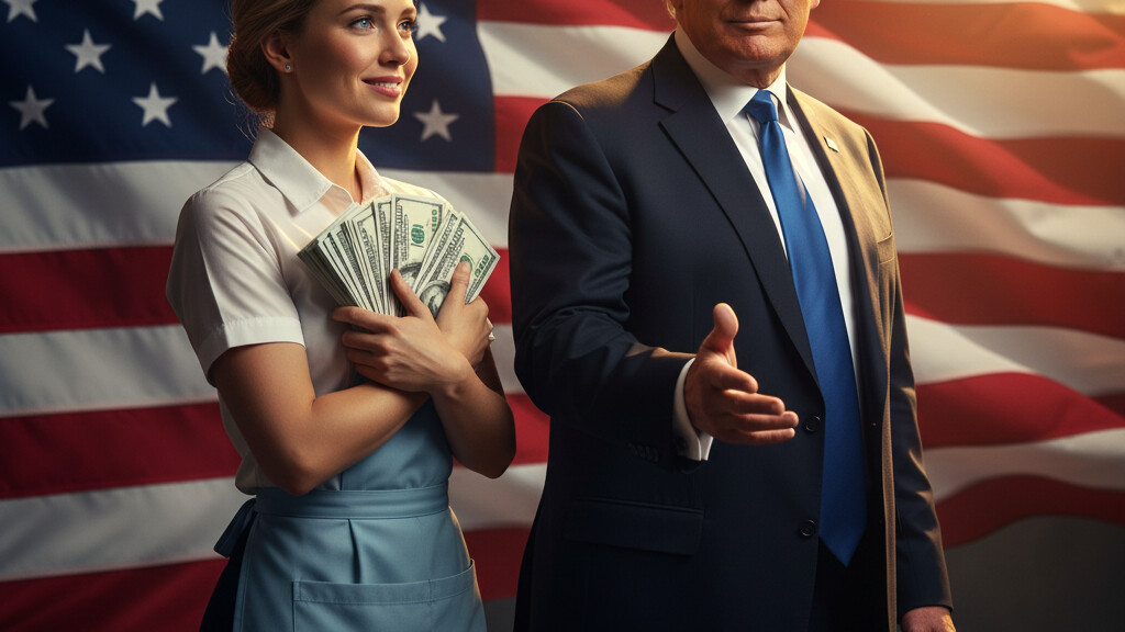 Editorial illustration: Trump’s Tip Bomb: How Eliminating a Petty Tax Sparks a Worker Revolution