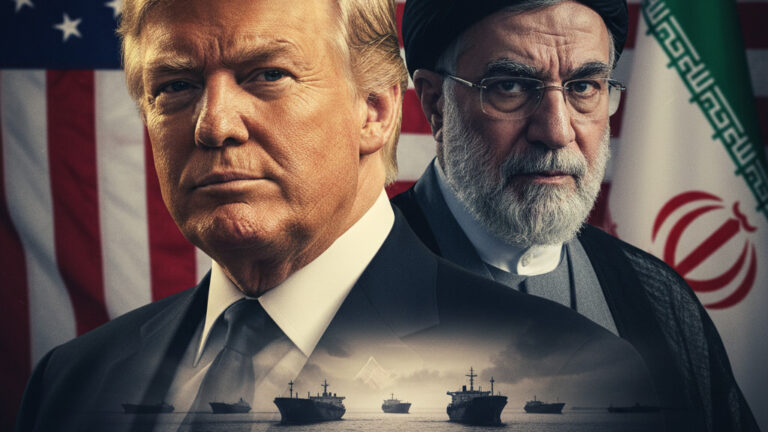 Editorial illustration: Trump and Iran Signal Potential Breakthrough as Hormuz Strait Reopens
