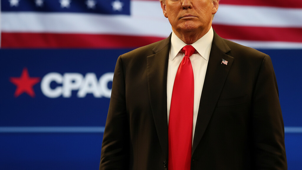 Editorial illustration: Trump Breaks Decade-Long Streak, Will Skip CPAC for First Time Since 2016