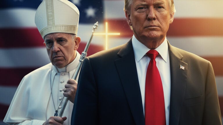 Editorial illustration: Trump Fires Back at Pope Leo: ‘Weak on Crime, Weak on Nuclear Weapons̵