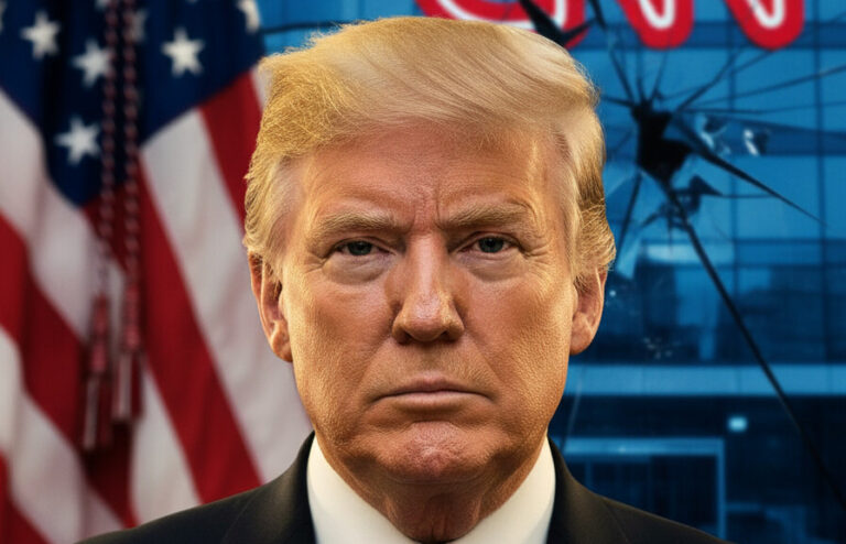 Editorial illustration: Trump Launches Investigation Into CNN World Over Fraudulent Iranian Ceasefire St