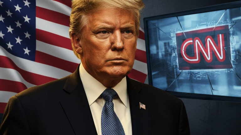 Editorial illustration: Trump Orders Criminal Investigation Into CNN Over ‘Fraudulent’ Irani