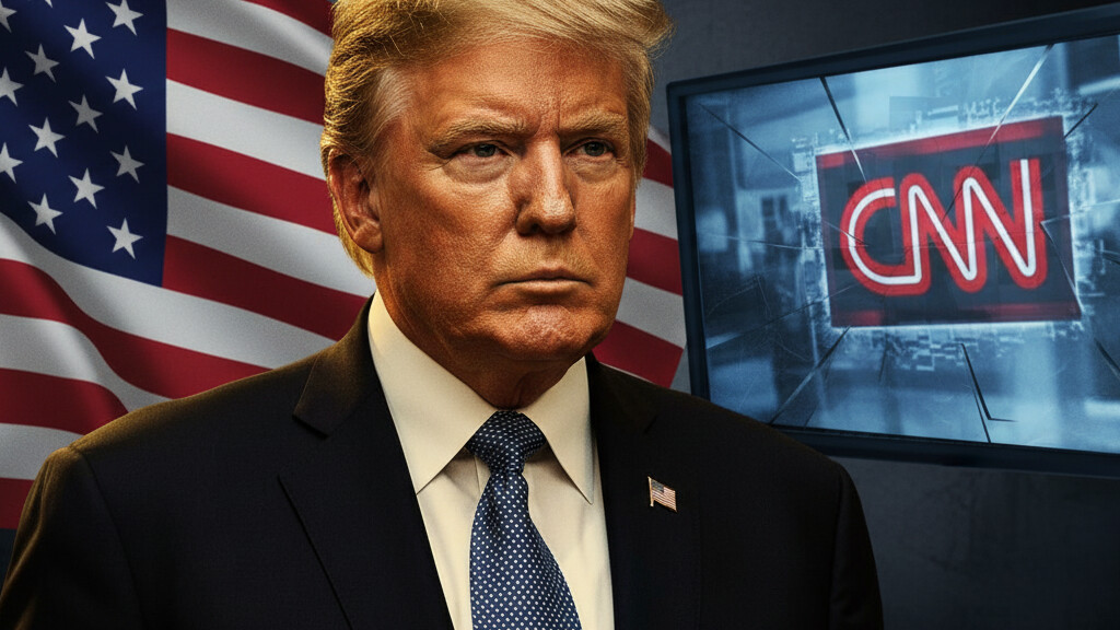 Editorial illustration: Trump Orders Criminal Investigation Into CNN Over ‘Fraudulent’ Irani