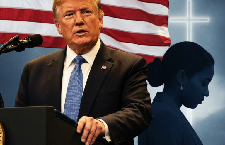 Editorial illustration: America First: Trump Calls Out Omar’s Globalism, Vows to End Domestic Loot