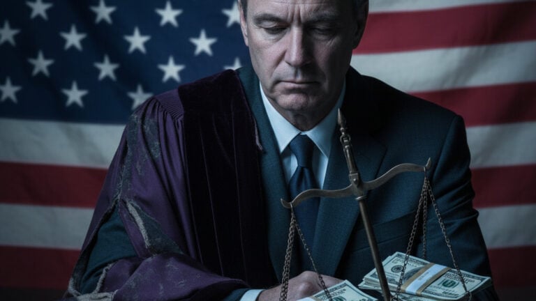 Editorial illustration: Former Democrat Brooklyn Judge Arrested in $6.5 Million Real Estate Fraud Scheme