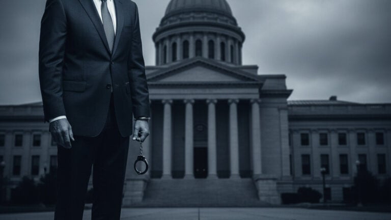 Editorial illustration: Former Democrat Judge Arrested for Multi-Million Dollar Real Estate Fraud Scheme