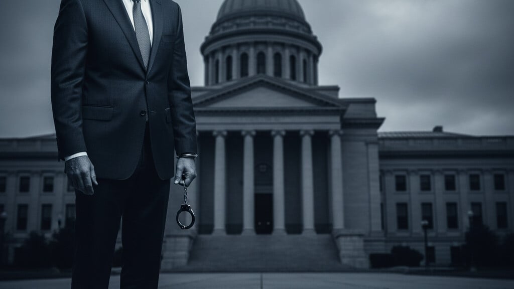 Editorial illustration: Former Democrat Judge Arrested for Multi-Million Dollar Real Estate Fraud Scheme