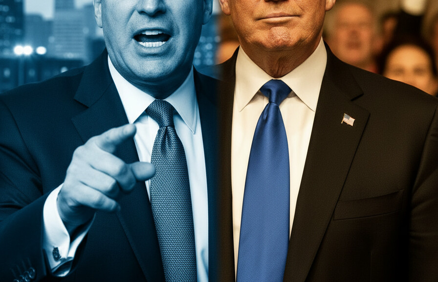 Editorial illustration: Gavin Newsom Delivers Bizarre Word Salad Attack on JD Vance, Claims Trump Is an