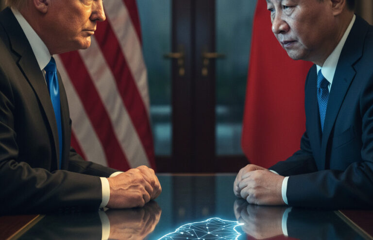 Editorial illustration: Taiwan on Edge as Trump Prepares for High-Stakes Summit with China’s Xi